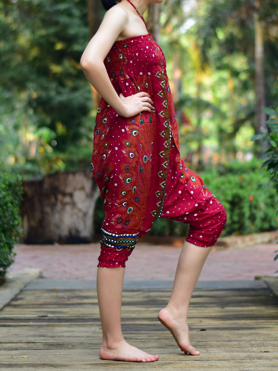 Bohotusk Red Peacock Print Jumpsuit S/M to LXL