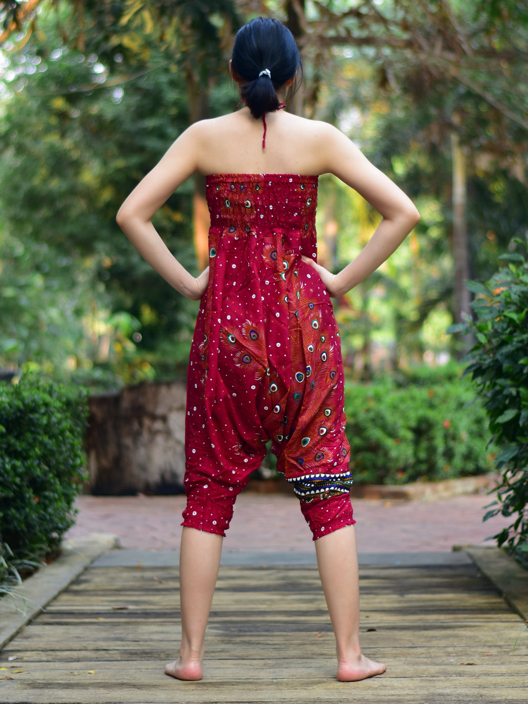 Bohotusk Red Peacock Print Jumpsuit S/M to LXL