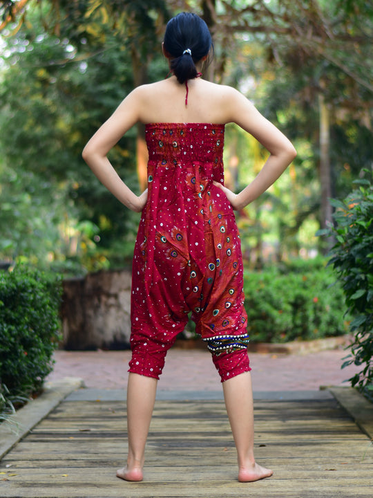 Bohotusk Red Peacock Print Jumpsuit S/M to LXL