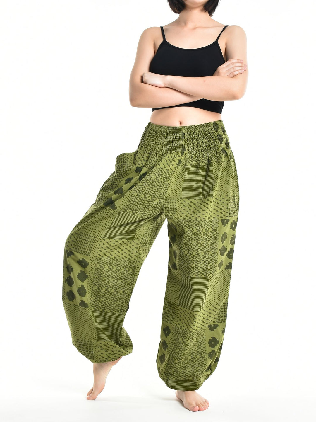 Bohotusk Womens Autumn Green Lunar Cotton Harem Pants S/M to 3XL