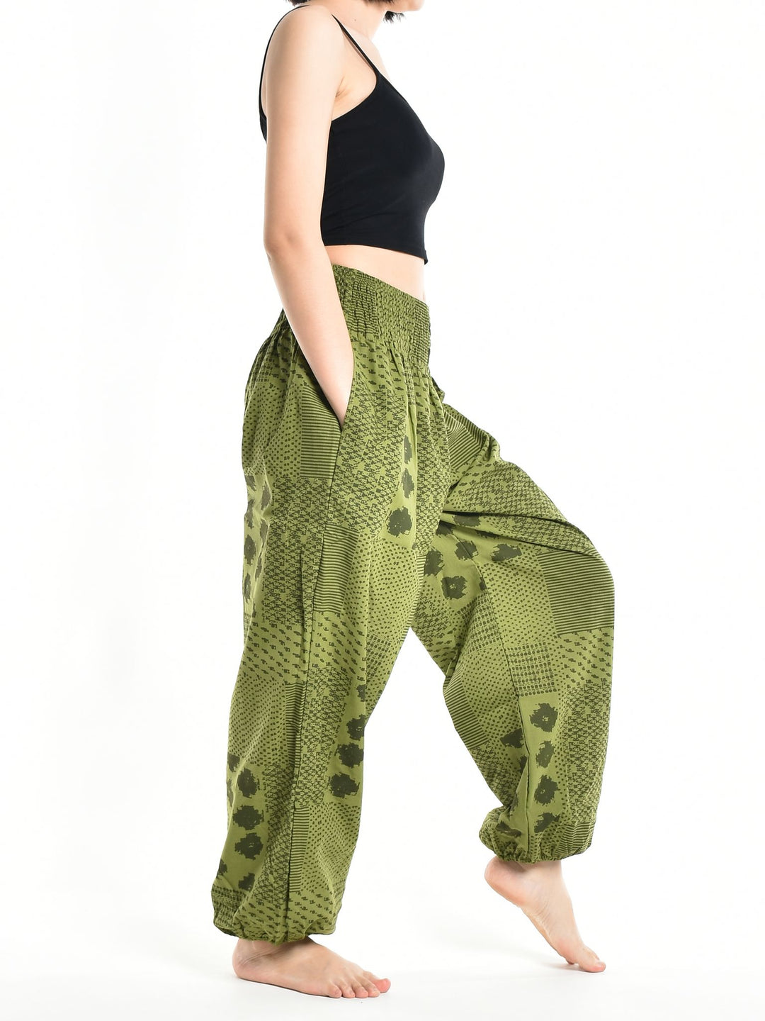 Bohotusk Womens Autumn Green Lunar Cotton Harem Pants S/M to 3XL