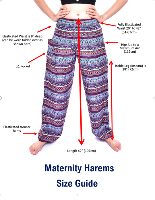 Bohotusk Black Chill Stripe Print Elasticated Smocked Waist Harem Trousers Alernative Maternity Trouser