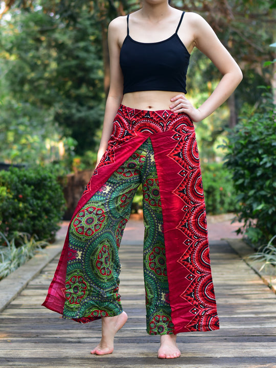 Bohotusk Green Red Divine Womens Palazzo Trousers S/M to L/XL