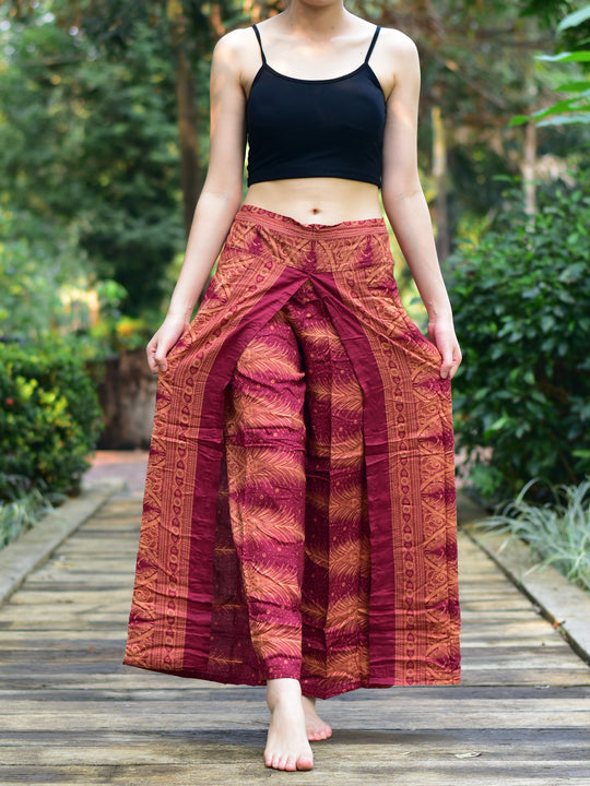 Bohotusk Burnt Red Fern Womens Palazzo Trousers S/M to L/XL