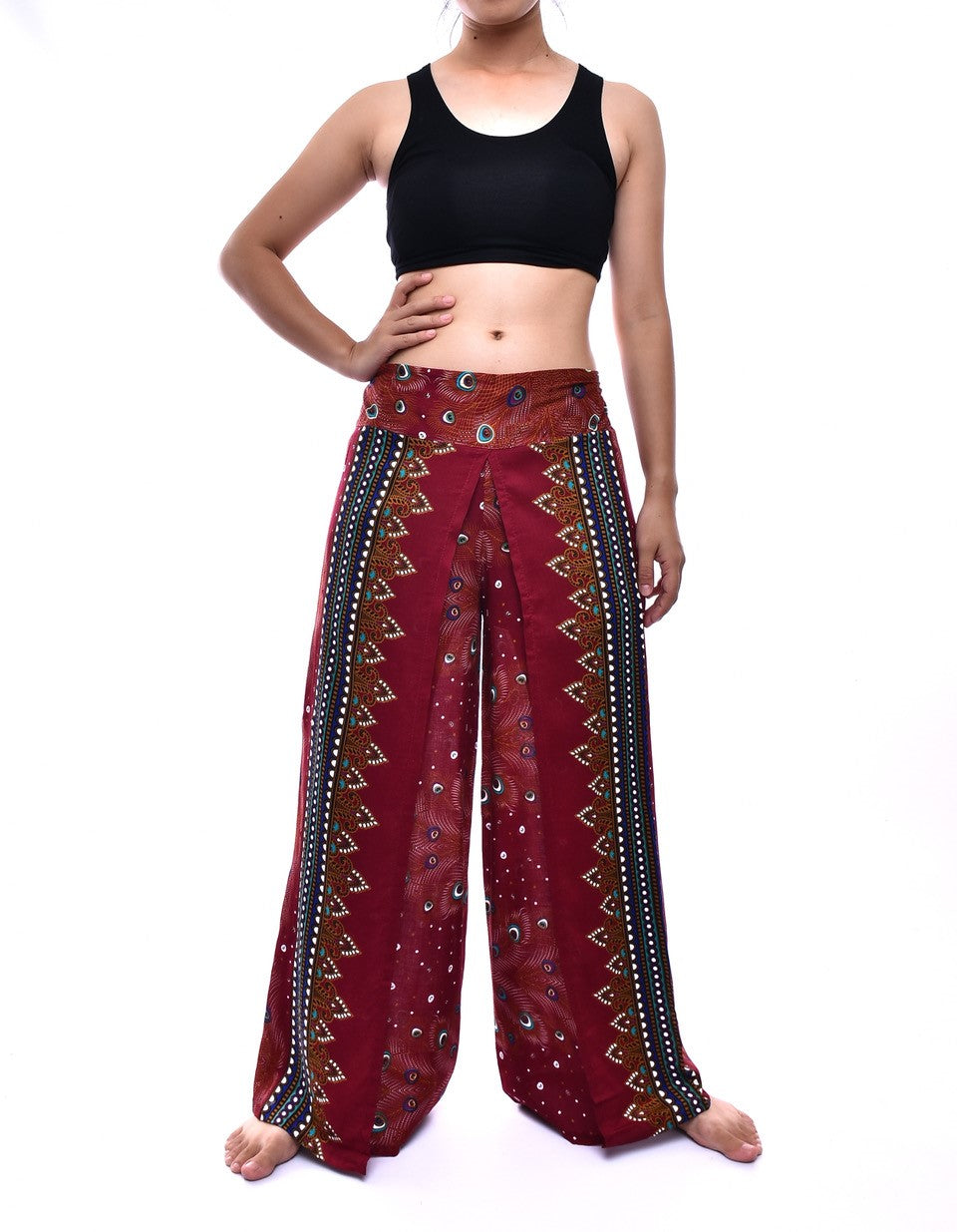Bohotusk Red Peacock Womens Palazzo Trousers S/M Only