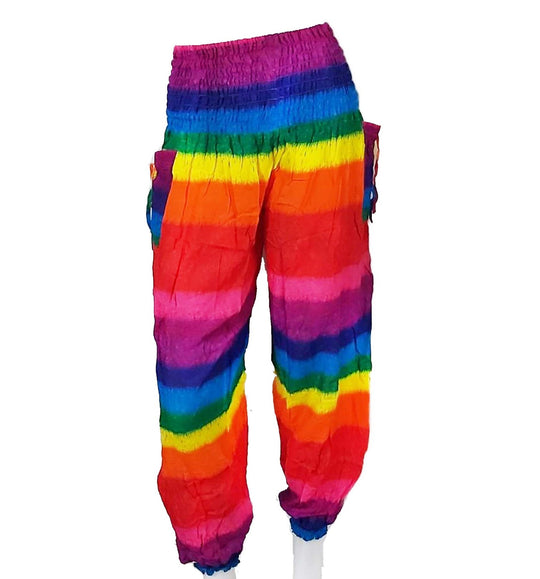 Bohotusk African Rainbow Stripe Elasticated Smocked Waist Womens Harem Pants S/M Only