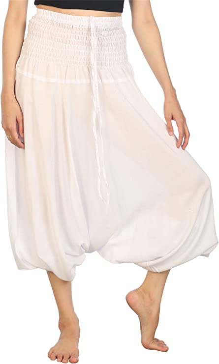 Bohotusk Plain White Low Crotch Harem Pants Jumpsuit S/M to L/XL