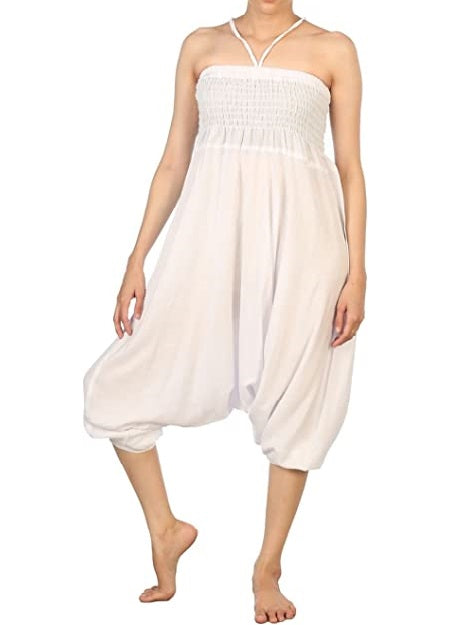 Bohotusk Plain White Low Crotch Harem Pants Jumpsuit S/M to L/XL