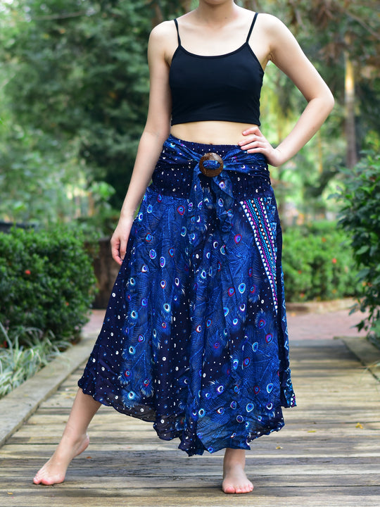 Bohotusk Blue Peacock Long Skirt With Coconut Buckle (& Strapless Dress) S/M to 3XL