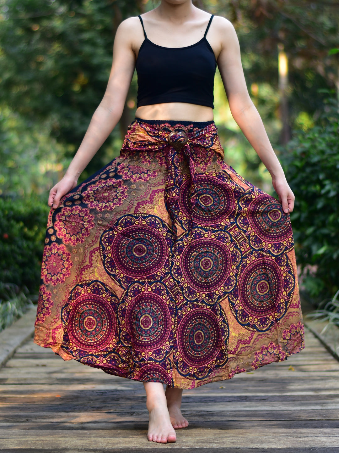 Bohotusk Red Solar Circle Long Skirt With Coconut Buckle (& Strapless Dress) S/M Only