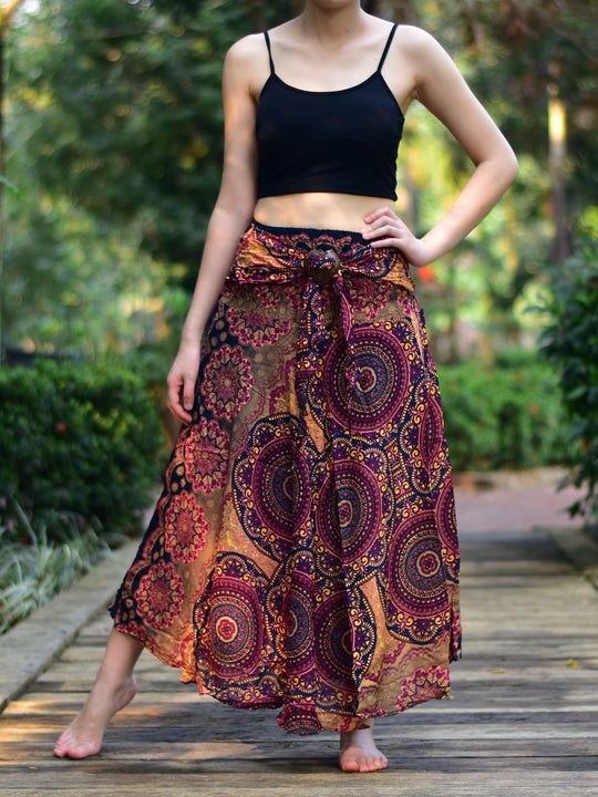 Bohotusk Red Solar Circle Long Skirt With Coconut Buckle (& Strapless Dress) S/M Only