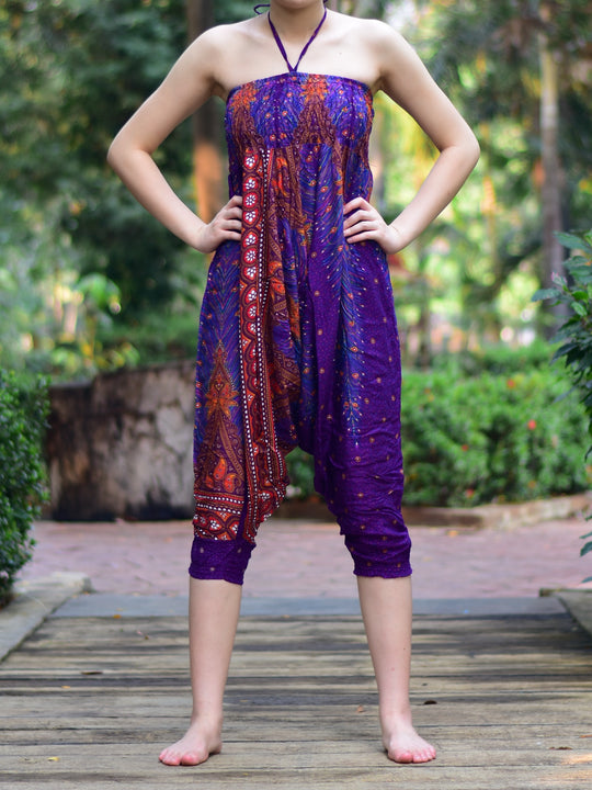 Bohotusk Purple Peacock Print Jumpsuit S/M to LXL