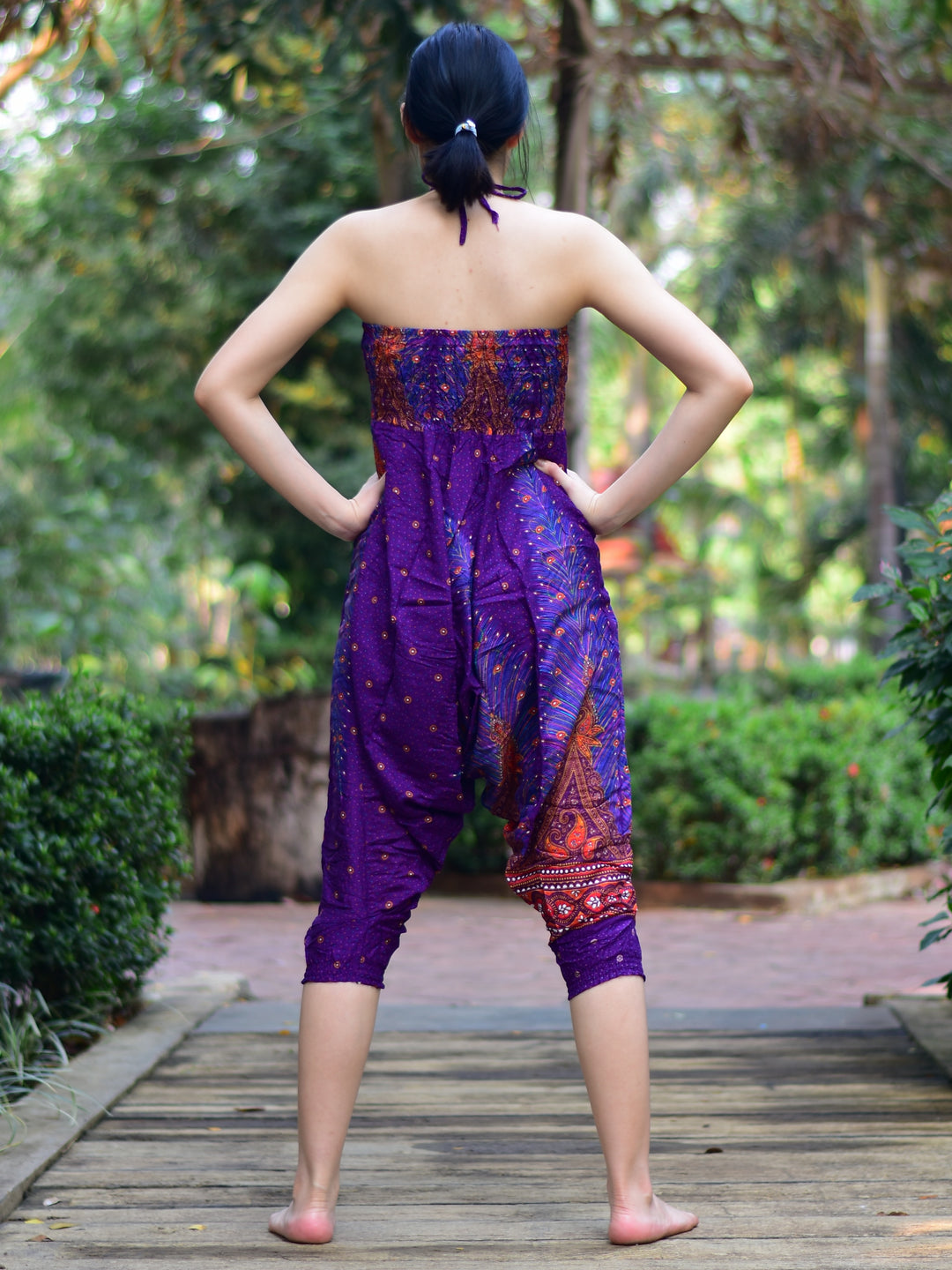 Bohotusk Purple Peacock Print Jumpsuit S/M to LXL