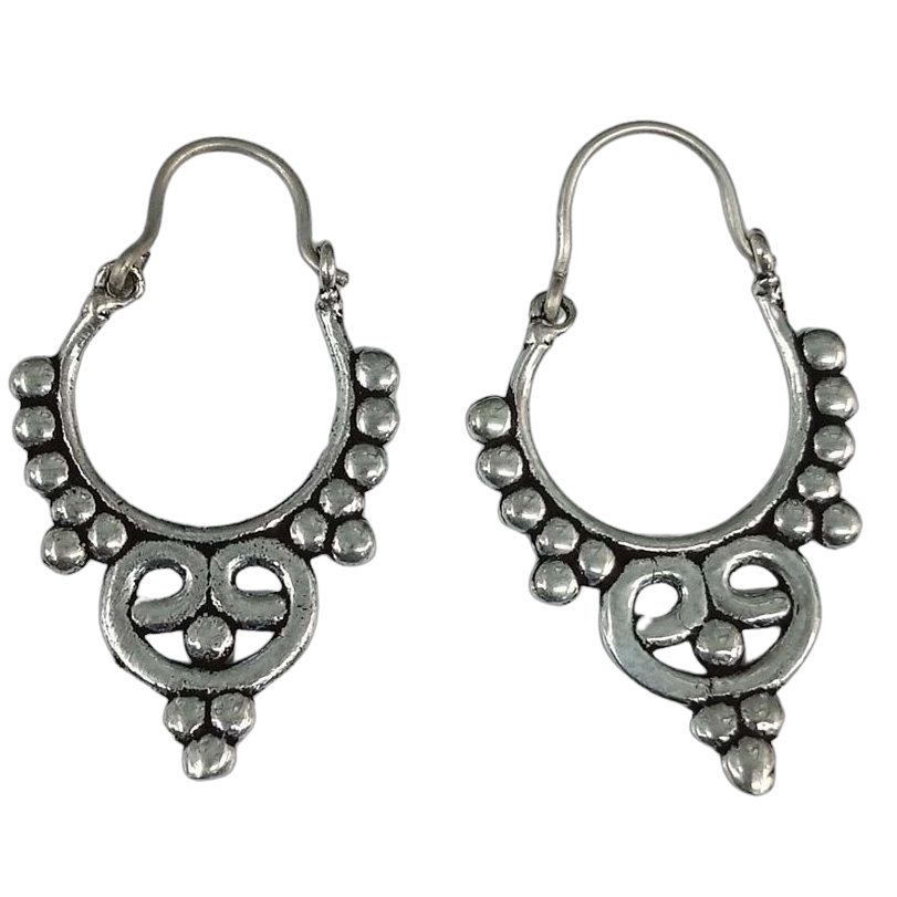 Bohotusk Silver Circle Drop Earrings GS Oxidised Silver