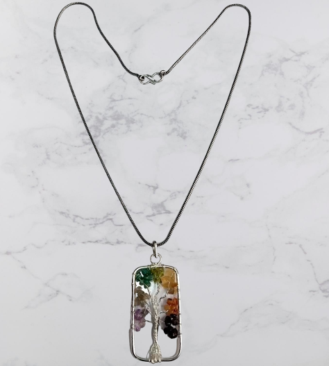 Bohotusk Tree of Life Pendant Necklace Coloured Stones