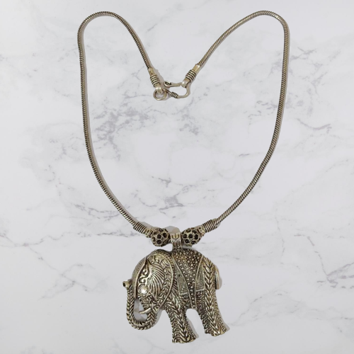 Bohotusk Royal Elephant Oxidised Silver Shield Pendant Necklace